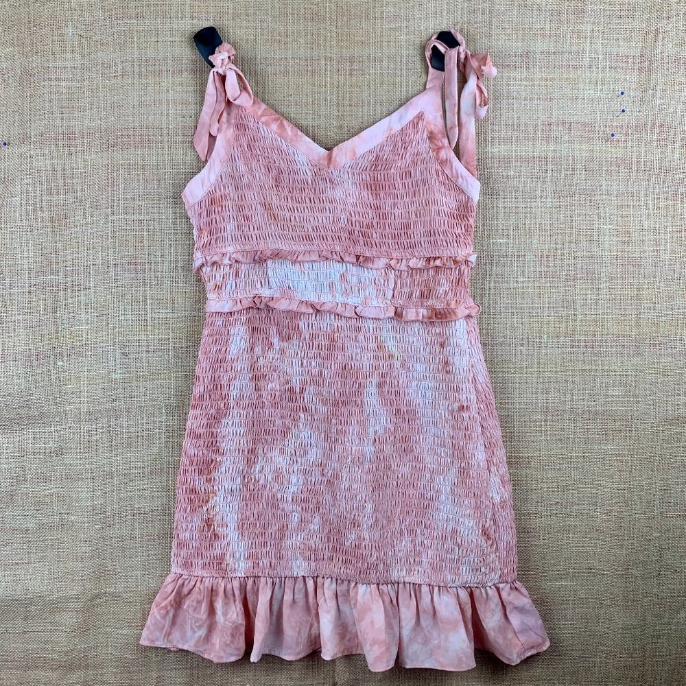 bebe Tie Strap Crinkle Mini Dress White Pink Tie Dye